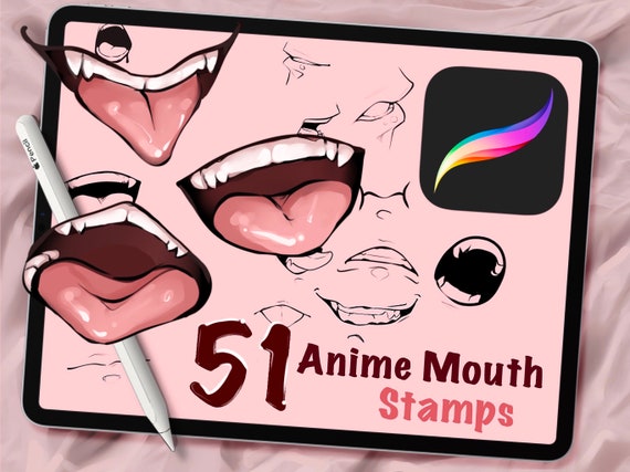 51 Mouth Procreate Stamps: Anime Lineart | Manga Artist | Facial Features | Drawing Reference Pack (Digital Download)