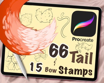 66 Tail and 15 Bow Stamps for Procreate UPDATED, Cartoon Body and Posing, Stamp Brushes, Digital Art Assistance