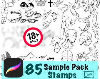 85 SAMPLE Procreate Stamps, Procreate Brushes, Digital Art Assistance, Anime or Cartoon, Procreate Lineart INCLUDES 18+