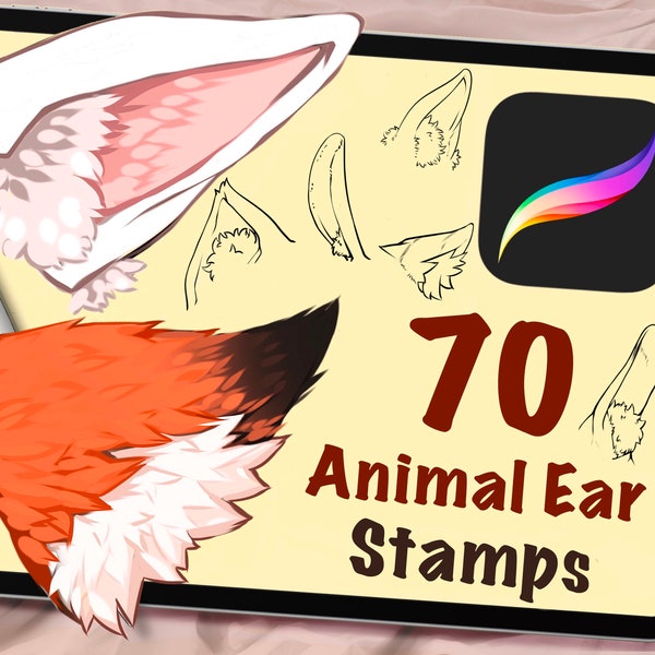 70 Anime Animal Ear Stamps, Procreate Brushes, Digital Art Assistance, Anime or Cartoon, Procreate Lineart, Posing