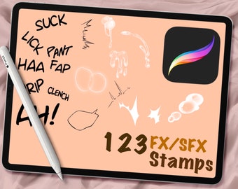 123 Yaoi/SFX FX procreate Stamps | Digital Anime Brushes | Art Hacks | Drawing and Comic Assistance