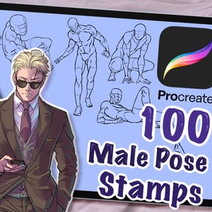 100 Male Pose Procreate Stamps, iPad Procreate Brushes, Digital Art Assistance, Anime or Cartoon, Procreate Lineart, Posing