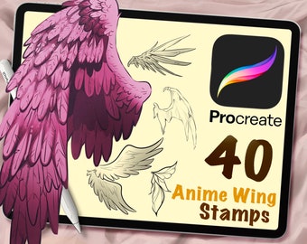 40 Wing Procreate Stamps, Procreate Brushes, Digital Art Assistance, Anime or Cartoon, Procreate Lineart, Posing