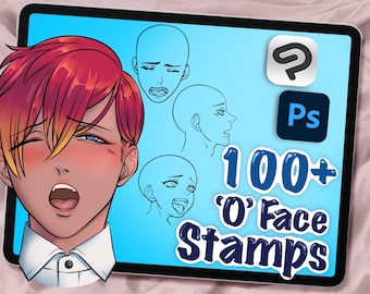 100+ 'O' Face Clip Studio/Photoshop Stamps Mature: Cartoon Lineart | Manga Artist | Expression Reference | Faces (Digital Download)