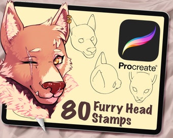 80 Furry Head Procreate Stamps, Procreate Brushes, Digital Art Assistance, Anime or Cartoon, Procreate Lineart, Posing