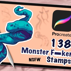 138 Mature Monster Procreate Stamps, Fantasy, Brushes, Digital Art Assistance, Anime or Cartoon, Lineart, Tentacles