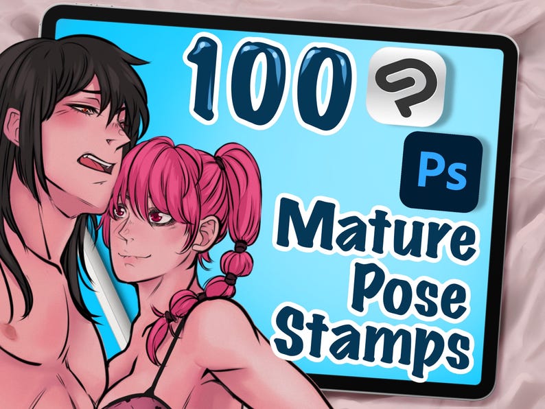 100 Mature Pose Stamps for Clip Studio Paint, Cartoon, Stamp