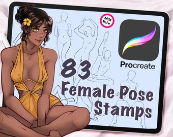 83 Female Body Procreate Stamps, Mild NSFW, iPad Procreate Brushes, Digital Art Assistance, Anime or Cartoon, Procreate Lineart, Posing