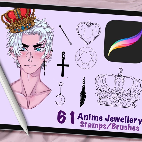 61 Anime Jewellery Stamps and Brushes for Procreate, Cartoon Brushes, Stamp Brushes, Digital Art Assistance