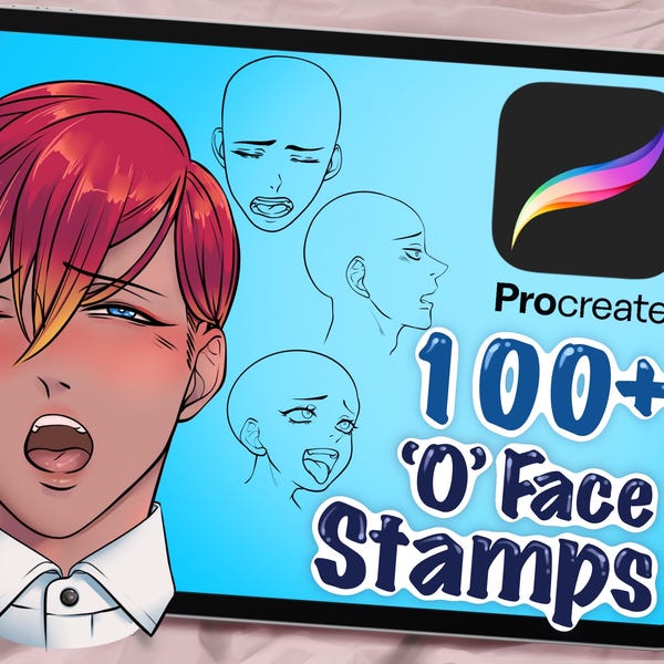 100+ 'O' Face Expression PROCREATE Stamps Mature: Cartoon Lineart | Manga Artist | Expression Drawing Reference | Faces (Digital Download)