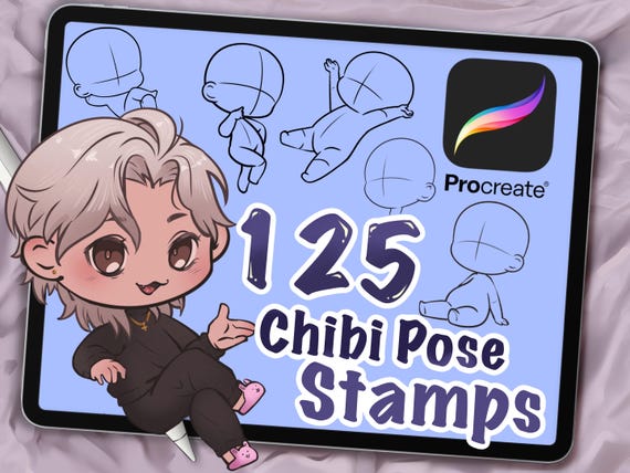 125 Chibi Pose PROCREATE Stamps: Anime Cartoon Lineart | Manga Artist | Figure Drawing Reference Pack | Dynamic (Digital Download)
