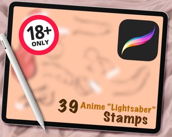 39 Anime Lightsaber Stamps for Procreate, Cartoon, Stamp Brushes, Digital Art Assistance 18+, Mature