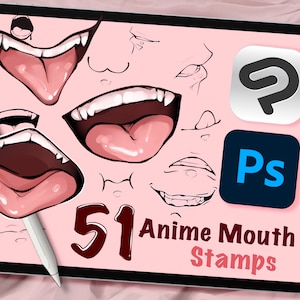 51 Anime Mouth Vol. 1 Clip Studio and Photoshop Stamps, Digital Art Assistance, Anime or Cartoon Lineart, Posing