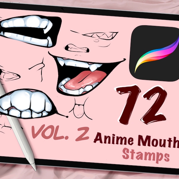 72 Anime-Mundstempel VOL. 2 Procreate-Stempel, Procreate-Pinsel, Ausdruck, digitale Kunstunterstützung, Anime oder Cartoon, Procreate Lineart