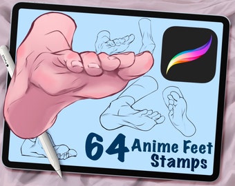 64 Anime Foot Stamps for Procreate, Cartoon Body and Posing, Stamp Brushes, Digital Art Assistance