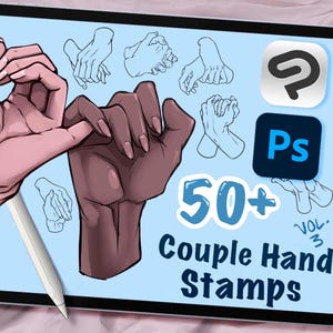 50 sellos de mano de pareja para Clip Studio Paint/Photoshop: Referencia de manga y anime / Asistencia artística / Dibujo lineal de dibujos animados (Descarga digital)