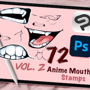 72 Anime Mouth Stamps, Clip Studio en Photoshop, Digital Art Assistance, Anime of Cartoon Lineart, Poseren