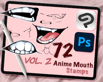 72 Mouth Stamps for Clip Studio/Photoshop: Anime Lineart | Manga Artist | Facial Features | Drawing Reference Pack (Digital Download)
