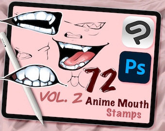 72 Anime Mouth Stamps, Clip Studio and Photoshop, Digital Art Assistance, Anime or Cartoon Lineart, Posing