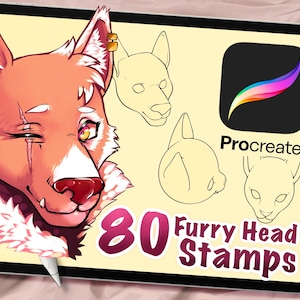 80 Furry Head Procreate Stamps, Procreate Brushes, Digital Art Assistance, Anime or Cartoon, Procreate Lineart, Posing