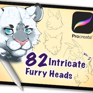 82 Furry Head Procreate Stamps VOL. 2, penselen voortplanten, hulp bij digitale kunst, anime of cartoon, voortplanten lineart, poseren