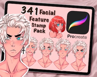 BUNDLE 341 Anime Facial Feature Procreate Stamps, Procreate Brushes, Digital Art Assistance, Anime or Cartoon, Procreate Lineart, Posing