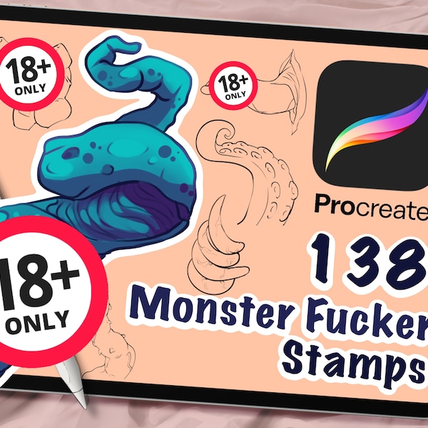 138 Monster F*cker Procreate Stamps, Fantasy, Procreate Brushes, Digital Art Assistance, Anime or Cartoon, Procreate Lineart, Tentacles