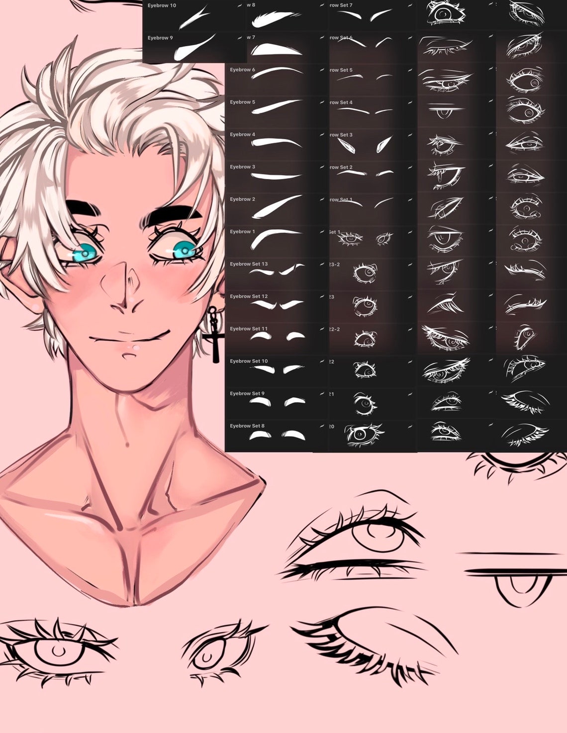 58 Eye and Eyebrow Stamps Vol. 1 for Procreate: Anime Lineart | Manga ...