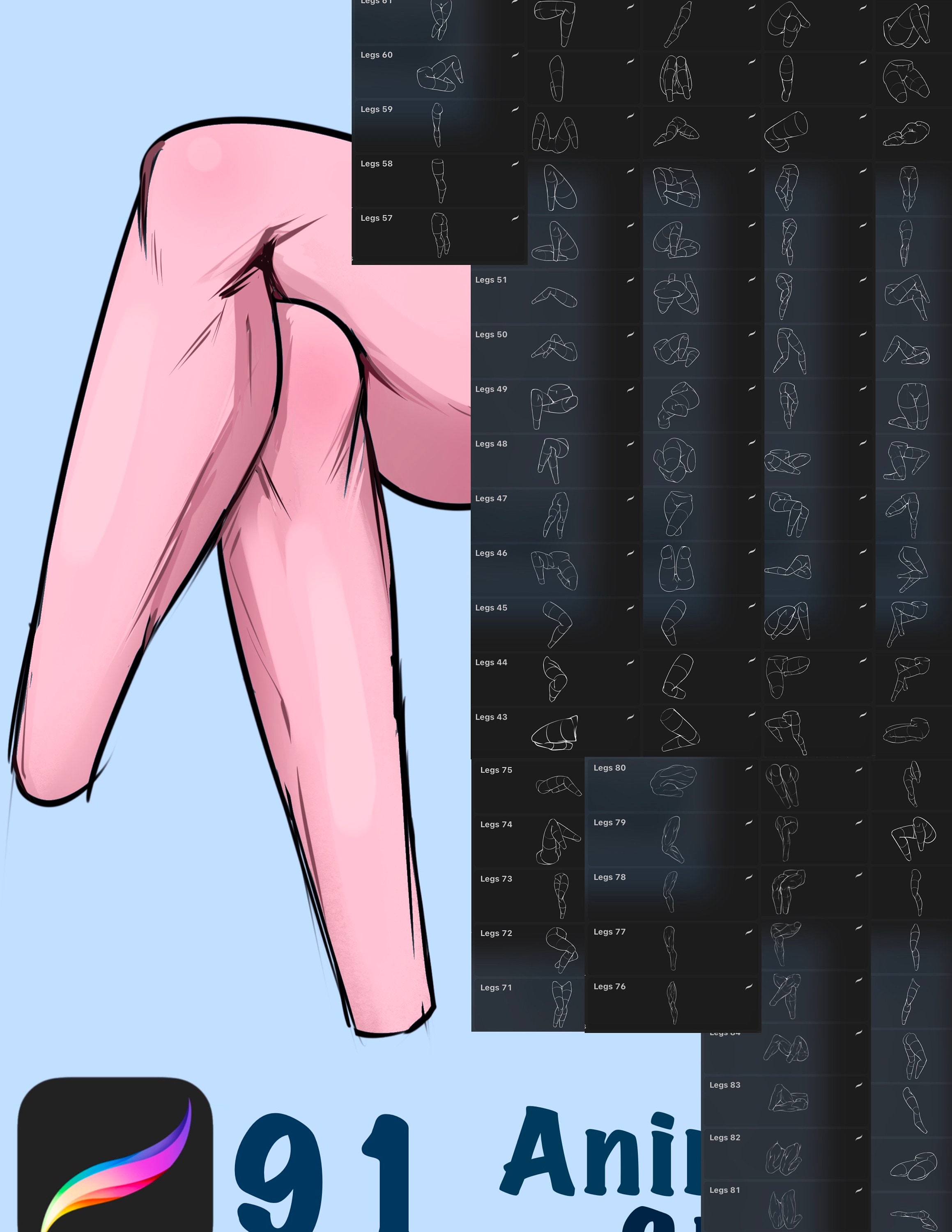 BUNDLE 200+ Anime Arm/leg Stamps for Procreate: Cartoon Lineart | Manga ...