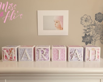 Personalised Wooden Name Blocks ROSE GARDEN | Baby name blocks | Baby keepsake gift | New baby girl