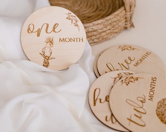 Baby Milestone Disc Australian Animals | New Baby Gift | Wooden Baby Discs | Birth Announcement | Baby Shower Gift | Baby Milestone Photo