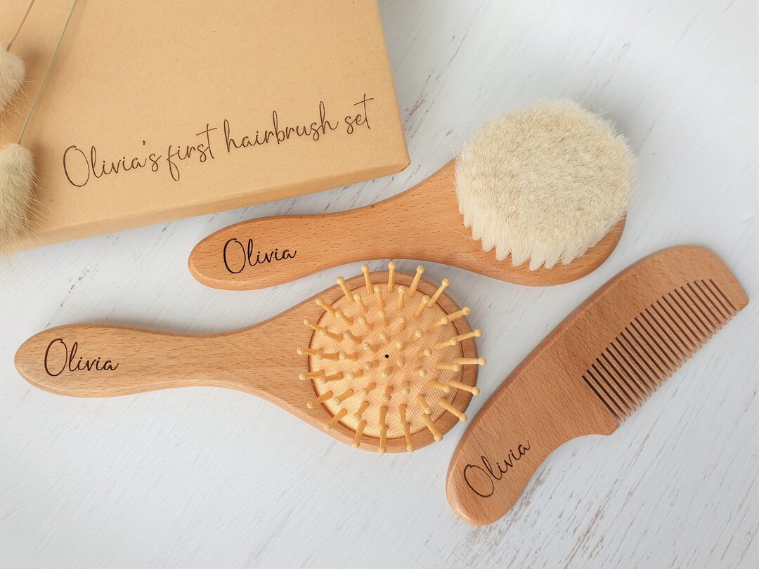 Personalised Wooden Baby Brush Set Etsy