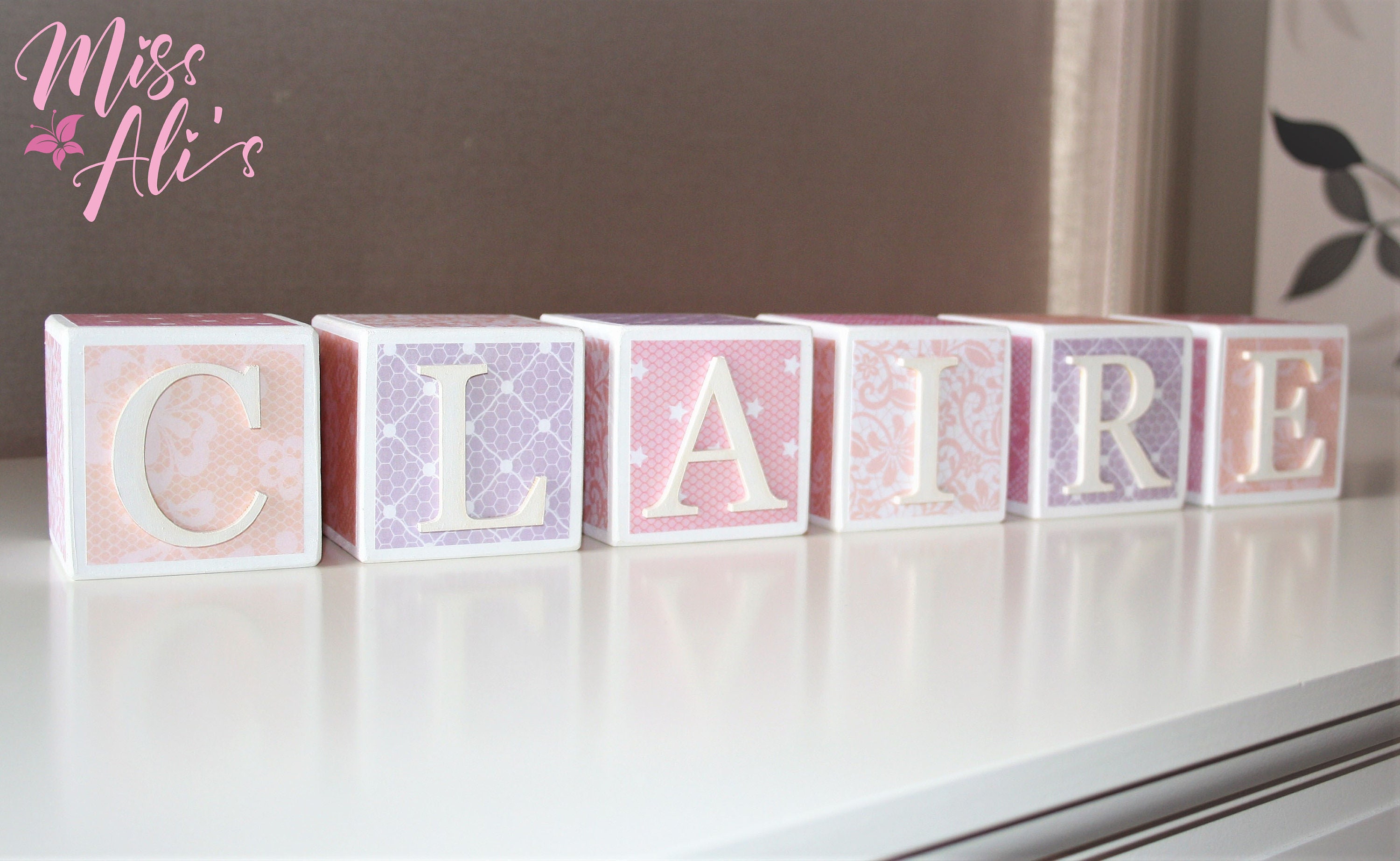 Personalised Wooden Name Blocks PASTEL LACE | Baby Name Blocks | Baby ...