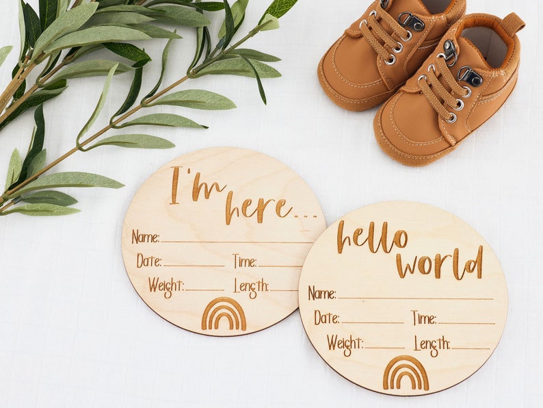 Birth Announcement Plaque Wooden Baby Announcement Hello World — free download