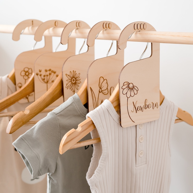 Baby Wardrobe Dividers - Wildflower | Baby Clothes Dividers | Wooden Dividers | Baby Shower Gift | Newborn Baby Gift | Nursery image 1