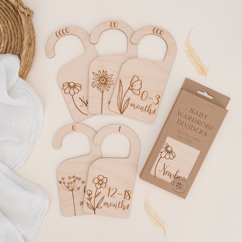Baby Wardrobe Dividers - Wildflower | Baby Clothes Dividers | Wooden Dividers | Baby Shower Gift | Newborn Baby Gift | Nursery image 2