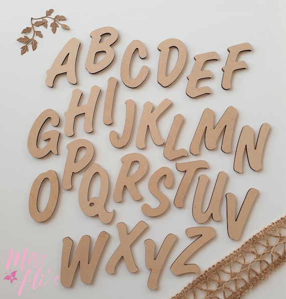 Letras de madera MDF / MDF cortado con láser 3MM / 5cm 7.5cm 10cm Letras de  madera / Fuente de anacardo / Letras DIY / Mdf crudo / Letras en blanco /  Artesanía -  México