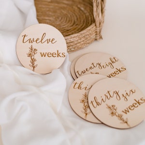 Disques d’étape de grossesse | Annonce de grossesse | Semaines de grossesse | Disques floraux de grossesse | Disques en bois | Accessoire photo | Cadeau de grossesse