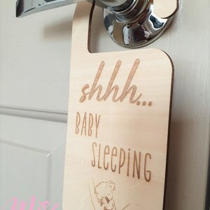 Shhh Baby Sleeping Sign | Wooden Baby Sign | Front Door Sign | Door Handle Sign | Wooden Plaque ...
