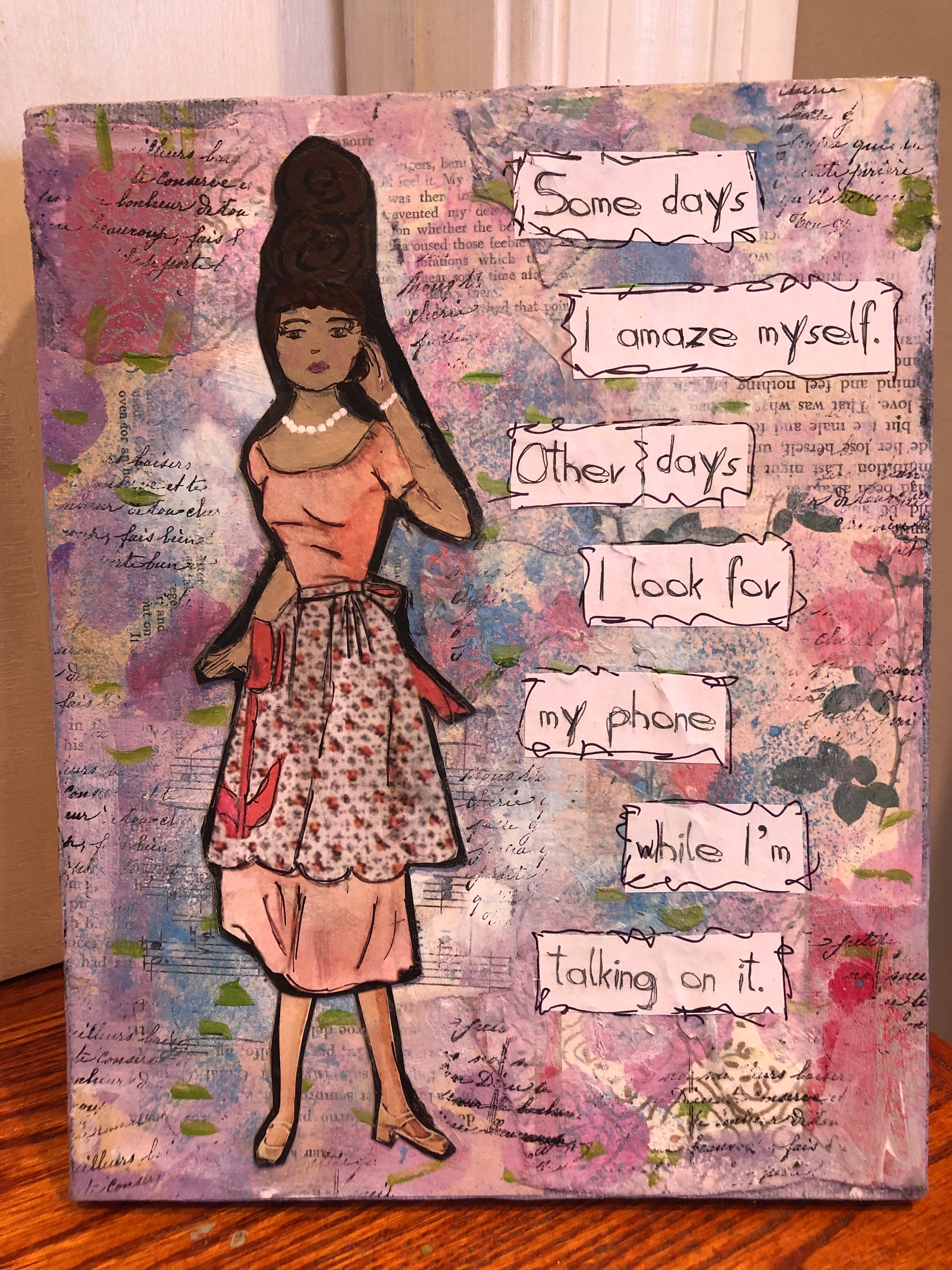 Mixed media art girl art Etsy