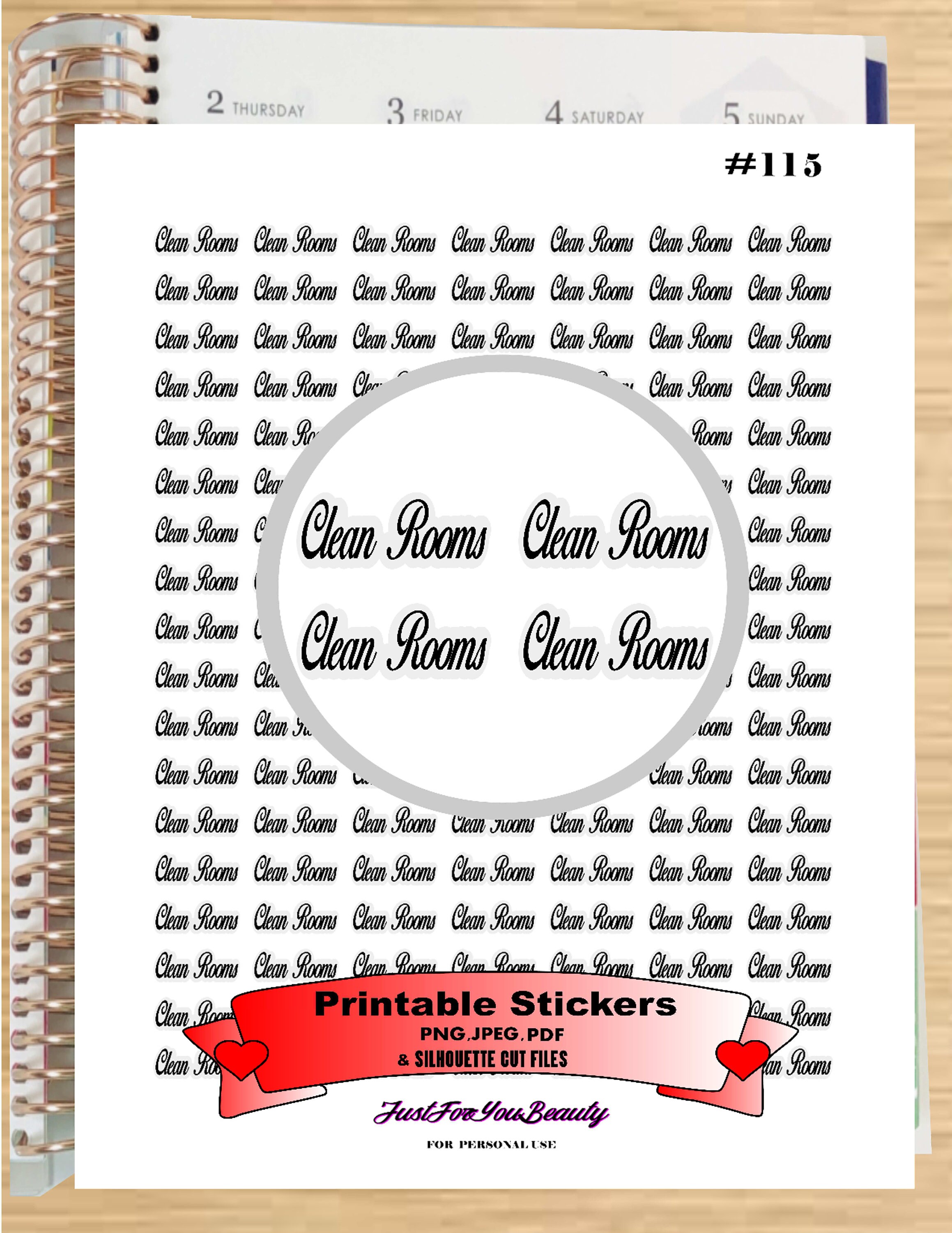 Clean room Script Stickers Printable Planner Stickers Cut Etsy