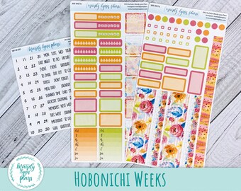 Hobonichi Weeks Weekly Sticker Kit || Bright Floral || Hand Lettered || Removable Matte Stickers || WK-W61