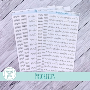 Priorities Script Stickers || Removable White Matte or Clear Matte Stickers || Hobonichi Cousin, Weeks, and A6 || Hand Lettered || 142