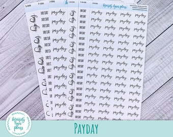 Payday Script Stickers || Removable White Matte or Clear Matte Stickers || Hobonichi Cousin, Weeks, and A6 || Hand Lettered || 6