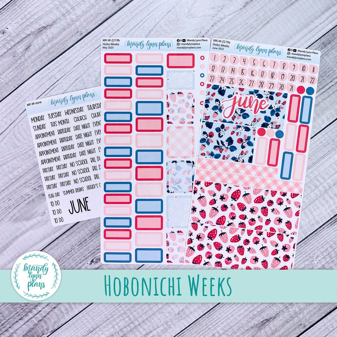 Hobonichi Weeks June 2023 Monthly Sticker Kit Strawberries Hand ...