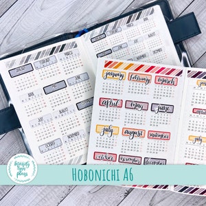 Hobonichi A6 Original, A6 English Planner, or A6 Day Free || Year at a Glance Labels || Removable Matte Stickers || Hand Lettered or Print