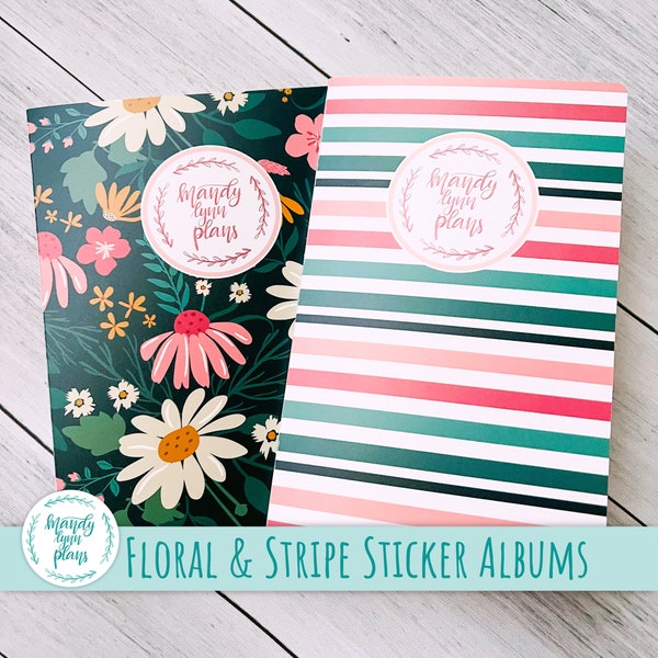 Floral and Stripe Sticker Albums || 5x7 and 4x7 || Hobonichi, Wonderland 222, B6 Common Planner, Plum Paper Sticker Storage Solution