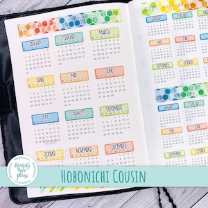 Hobonichi A5 Japanese or English Cousin and Hobonichi A5 Day-Free || Year at a Glance Labels || Removable Matte Stickers