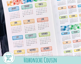 Hobonichi A5 Japanese or English Cousin and Hobonichi A5 Day-Free || Year at a Glance Labels || Removable Matte Stickers