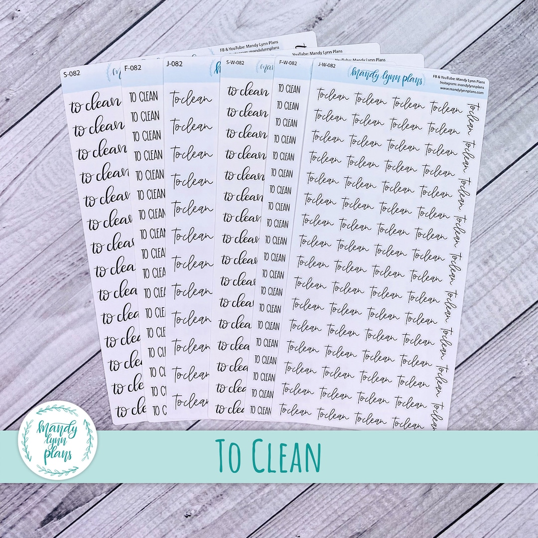 To Clean Script Stickers: Planner Stickers - White or Clear Matte - Etsy